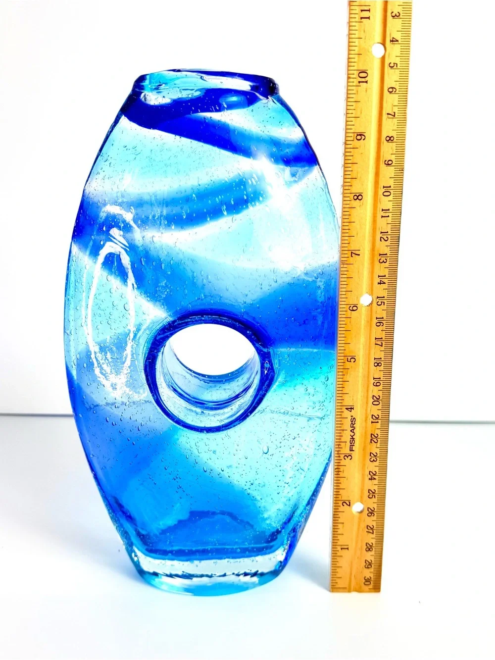 Vintage Cali Margie’s Garden Creative Artisans Hand Blown Blue Bubble Glass Vase